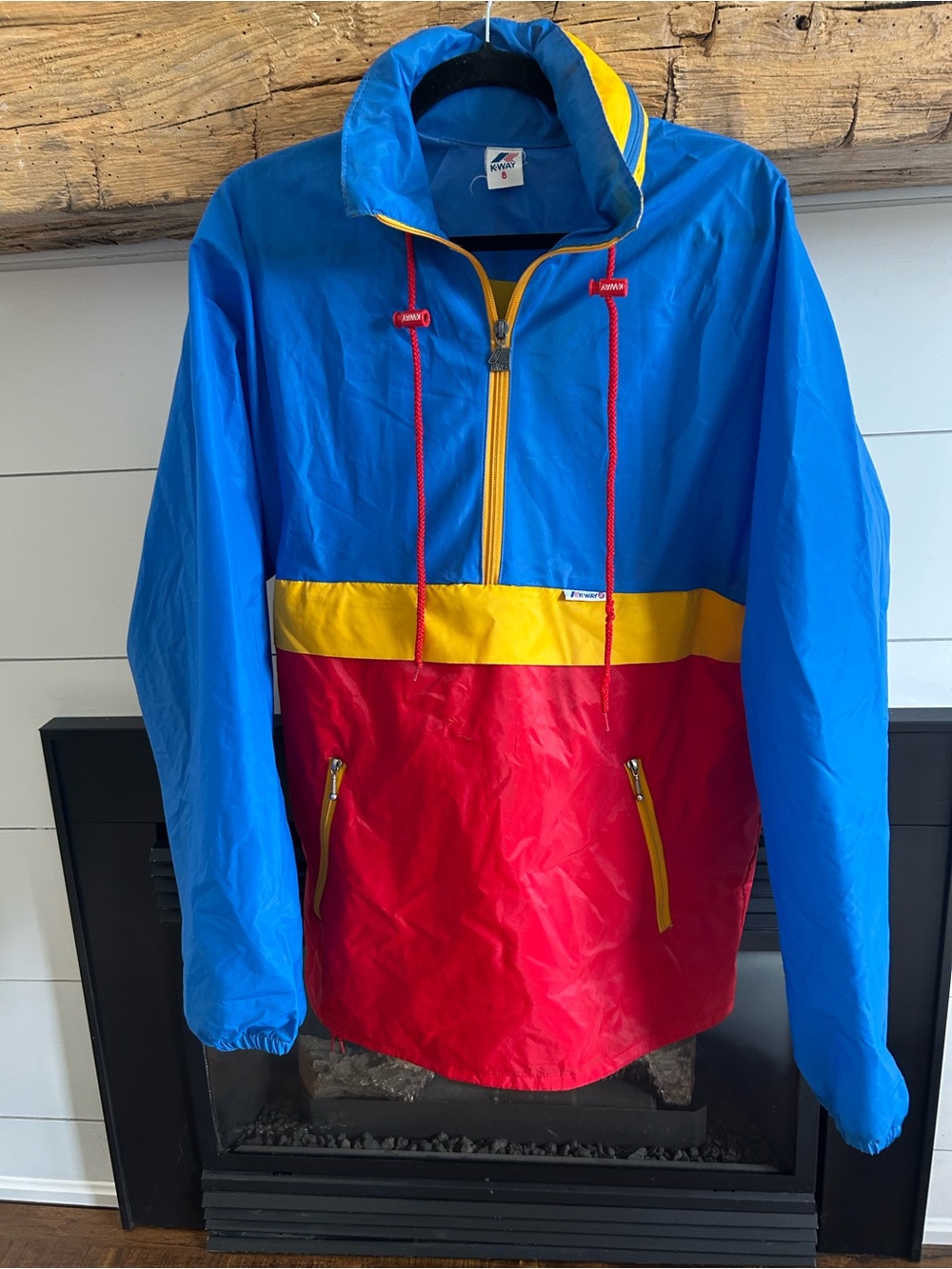 VTG K-Way Colorblock Packable Rain Jacket - Blue/Yellow/Red